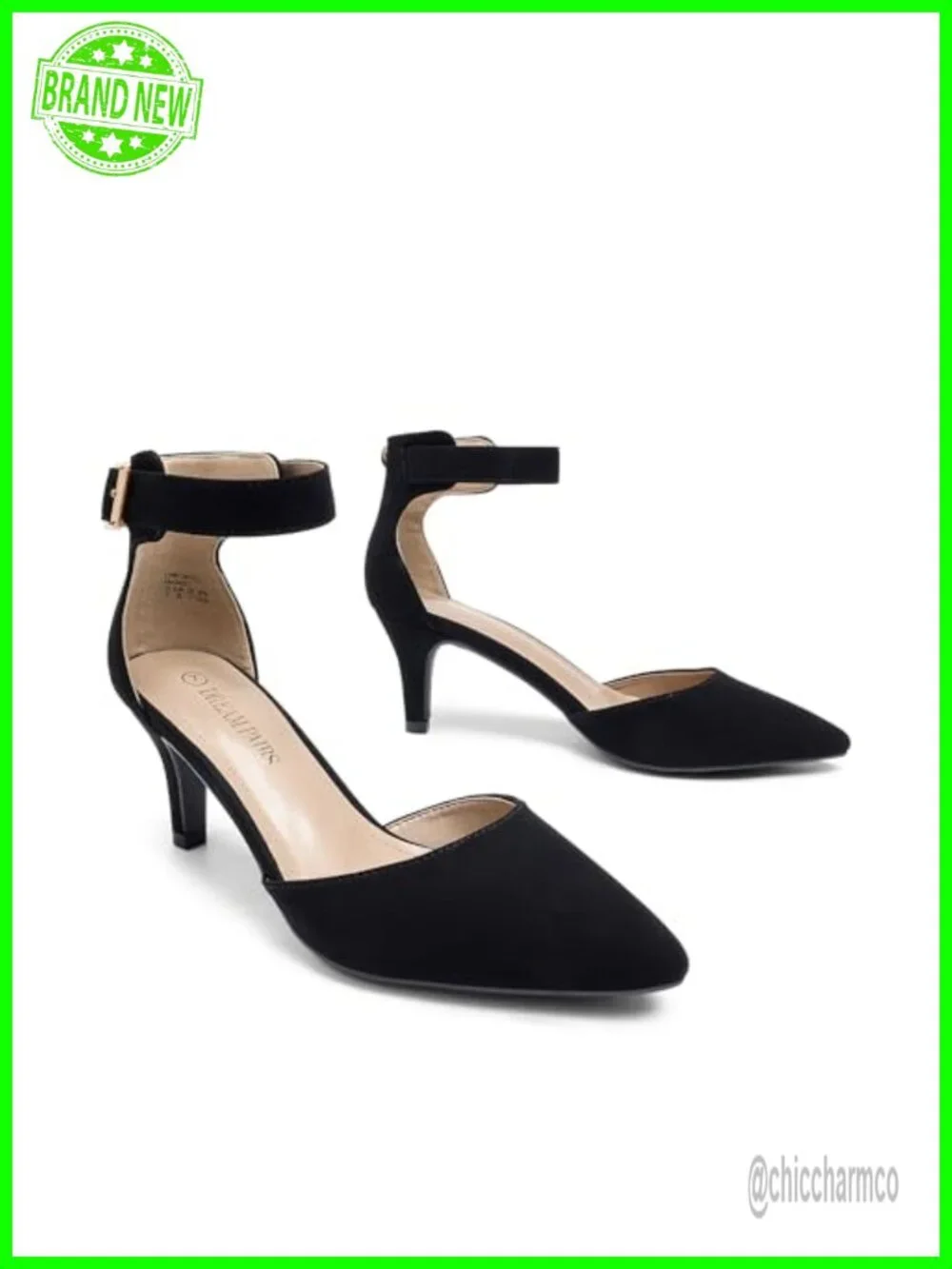 Kitten Heels Ankle Strap Pumps Faux Leather Low Heels Dress Shoes Women's
